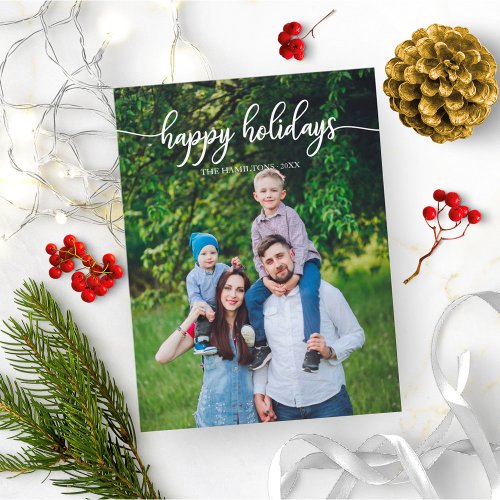 Happy Holidays White Script Unique Photo Christmas Postcard