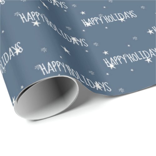 Happy Holidays White Stars Wrapping Paper