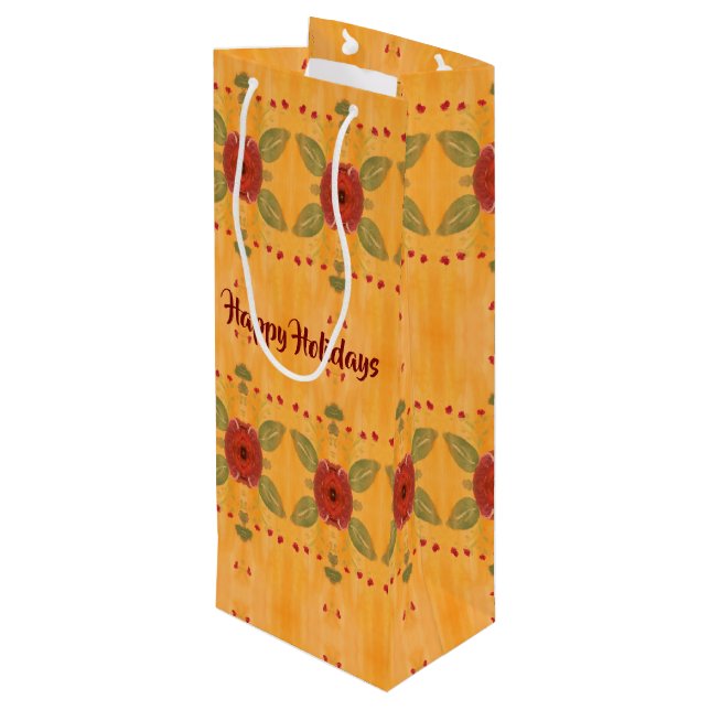 Happy Holidays Wine Paper Gift Bag (Back Angled)