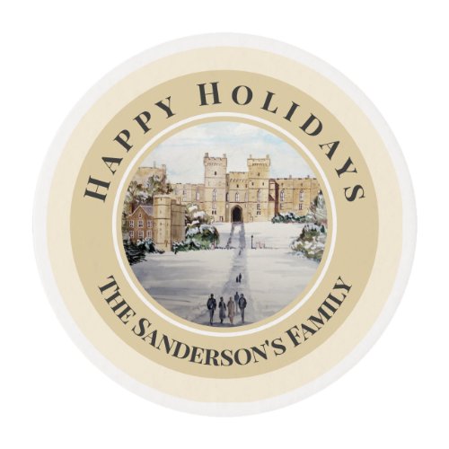 Happy Holidays Winter at Windsor Castle Painting Edible Frosting Rounds