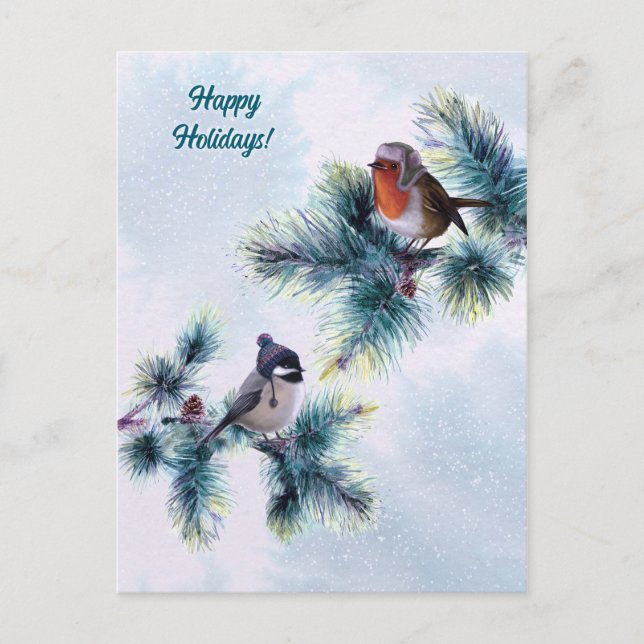 Happy Holidays Winter Birds Christmas Postcard (Front)