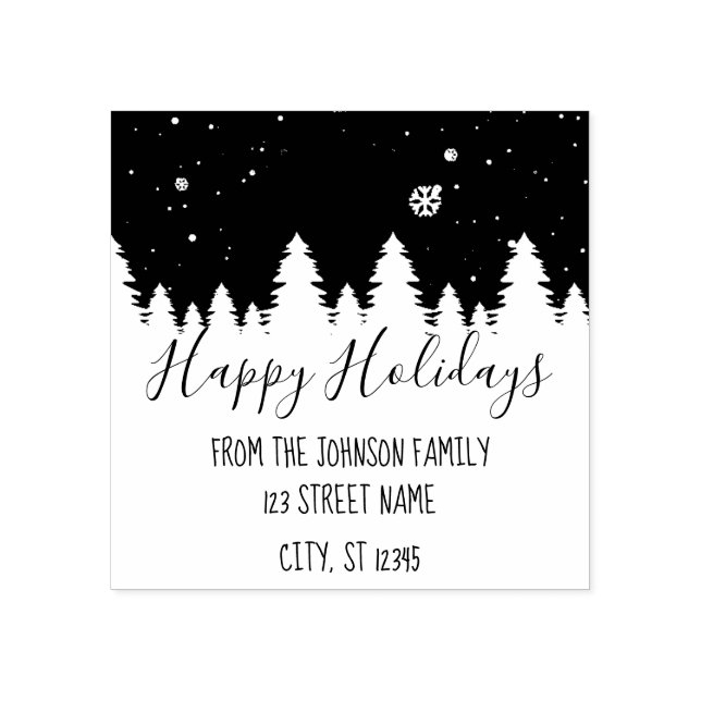Happy Holidays Winter Christmas Trees Customizable Rubber Stamp (Imprint)