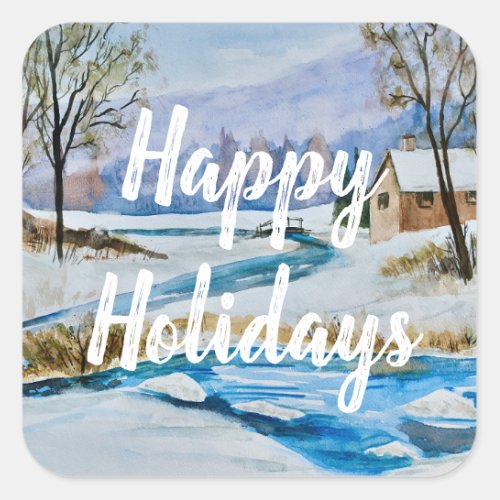 Happy Holidays Winter Country Landscape Stickers