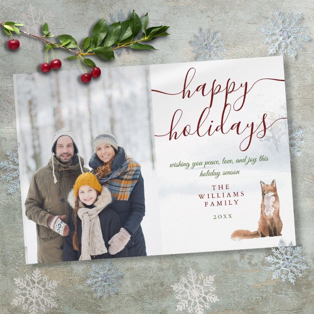 Happy Holidays Winter Fox Christmas Photo Holiday  Card (Happy Holidays Winter Fox Christmas Photo Holiday)