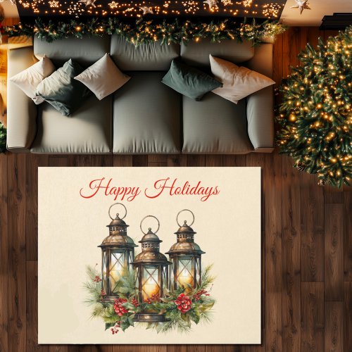 Happy Holidays Winter Lantern Rug