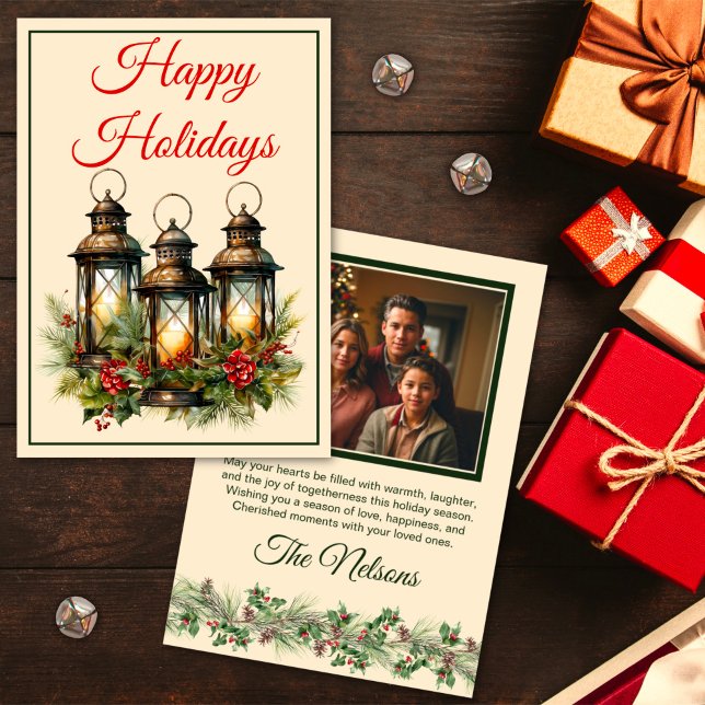 Happy Holidays Winter Lanterns Custom Photo Holiday Card (Creator Uploaded)