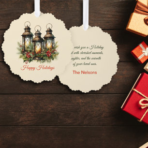 Happy Holidays Winter Lanterns Custom Photo Ornament Card