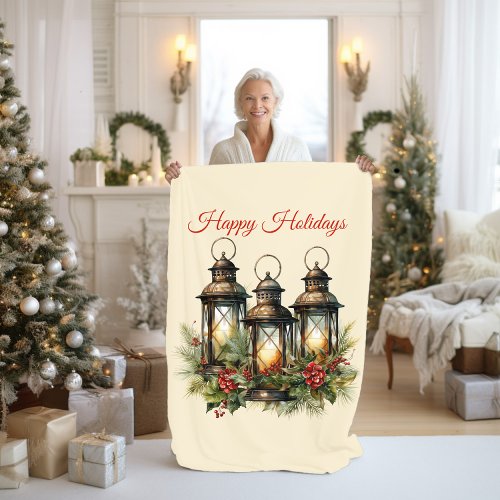 Happy Holidays Winter Lanterns Fleece Blanket