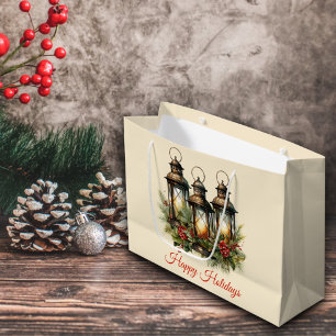 Happy Holidays Winter Lanterns Large Gift Bag