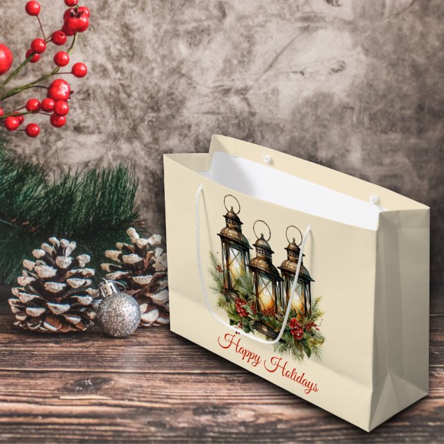 Happy Holidays Winter Lanterns Large Gift Bag (Creator Uploaded)