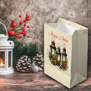 Happy Holidays Winter Lanterns Medium Gift Bag