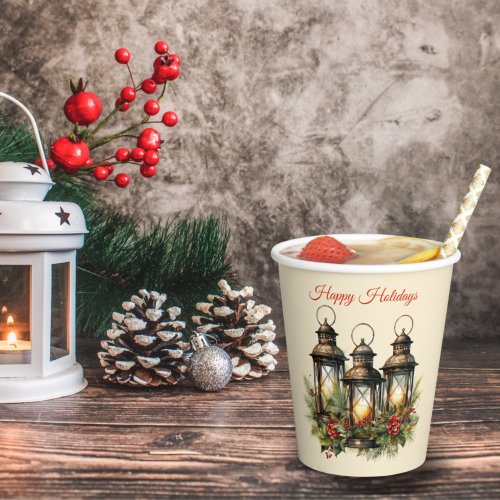 Happy Holidays Winter Lanterns Paper Cups