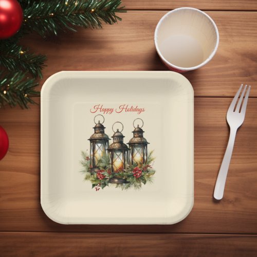 Happy Holidays Winter Lanterns Paper Plates