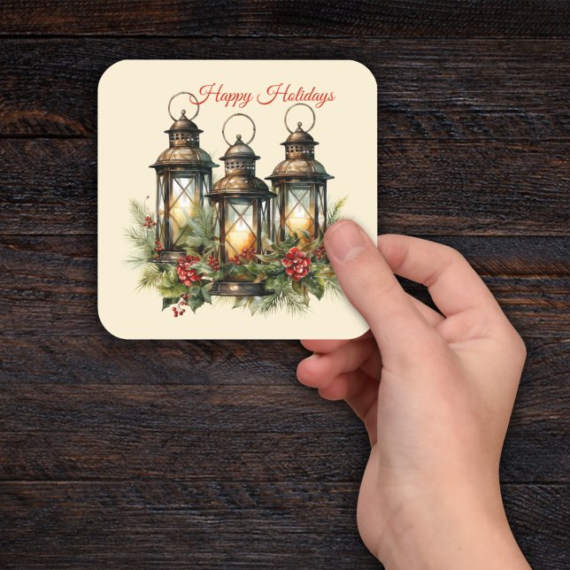 Happy Holidays Winter Lanterns Square Sticker (Creator Uploaded)