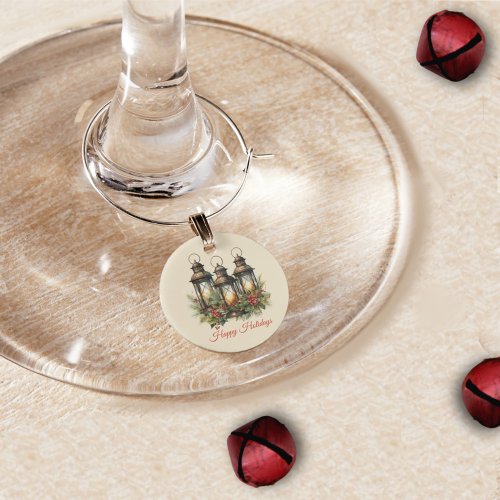 Happy Holidays Winter Lanterns Wine Charm