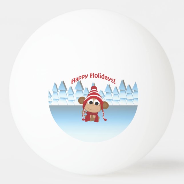 Happy Holidays! Winter Monkey Ping-Pong Ball (Front)