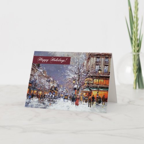 Happy Holidays Winter Parisian Scene Holiday Card