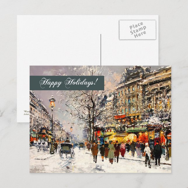 Happy Holidays. Winter Parisian Scene Holiday Postcard (Front/Back)