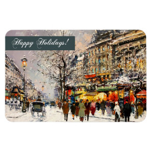 Happy Holidays. Winter Parisian Scene Magnet