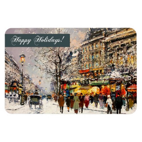 Happy Holidays Winter Parisian Scene Magnet