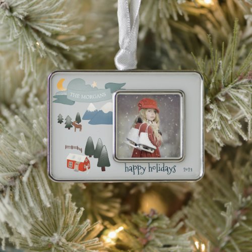 Happy Holidays Winter Personalized Photo Ornament