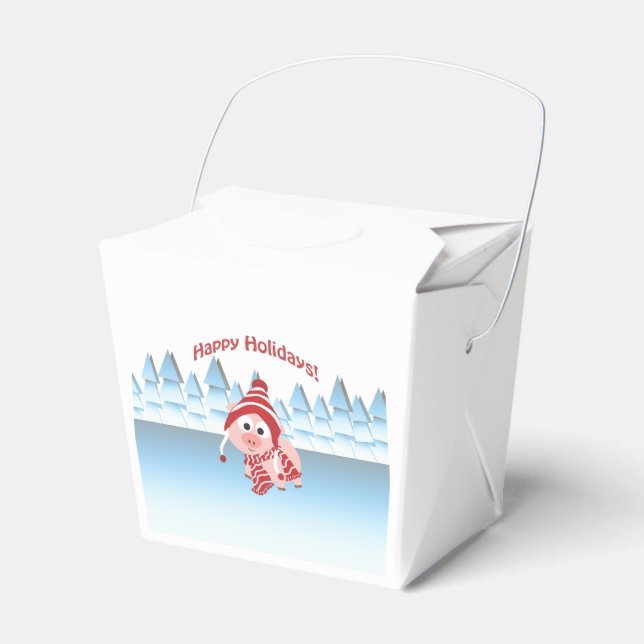Happy Holidays! Winter Pig Favor Boxes (Front Side)