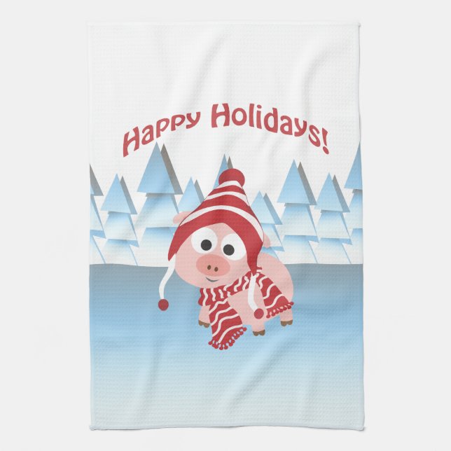 Happy Holidays! Winter Pig Towel (Vertical)