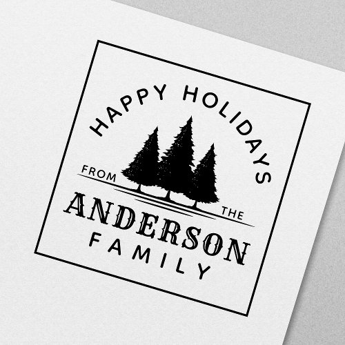 Happy Holidays Winter Pine Trees Christmas Family Self_inking Stamp