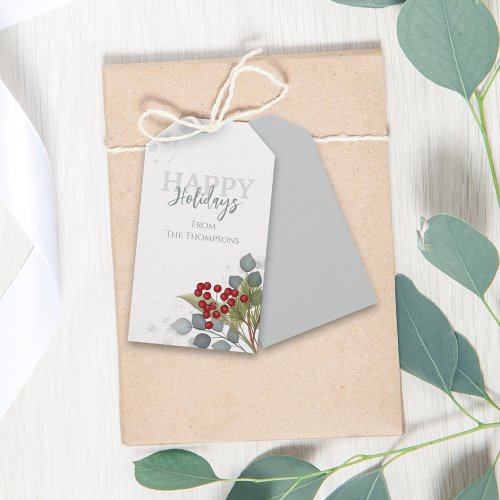 Happy Holidays Winter Red Holly Berries Elegant  Gift Tags