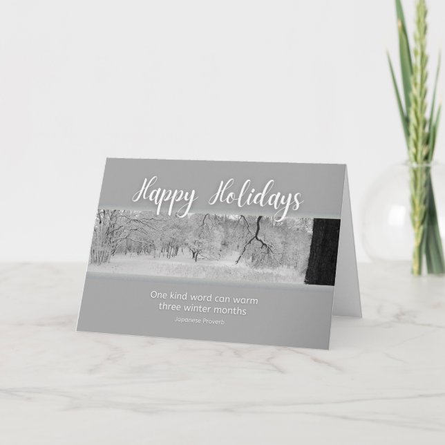 Happy Holidays Winter Scene with Winter Quote Holiday Card (Front)