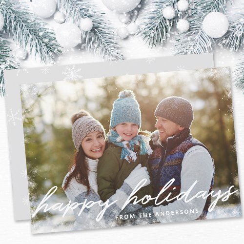 Happy Holidays Winter Snow Overlay Family Photo Holiday Card