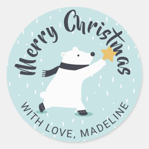 Happy Holidays  Winter Snow Polar Bear Classic Round Sticker