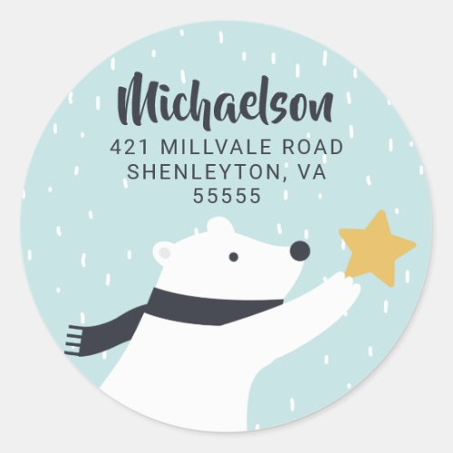 Happy Holidays  Winter Snow Polar Bear Classic Round Sticker