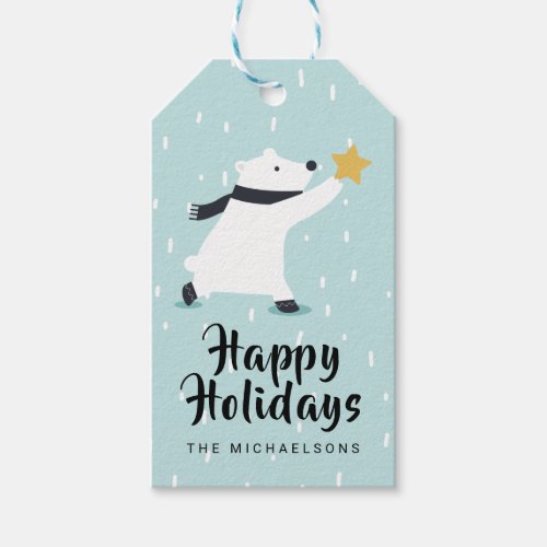 Happy Holidays  Winter Snow Polar Bear Gift Tags