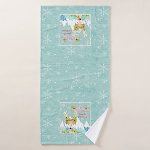 Happy Holidays Winter Snow Snowflakes Reindeer Art Bath Towel Set