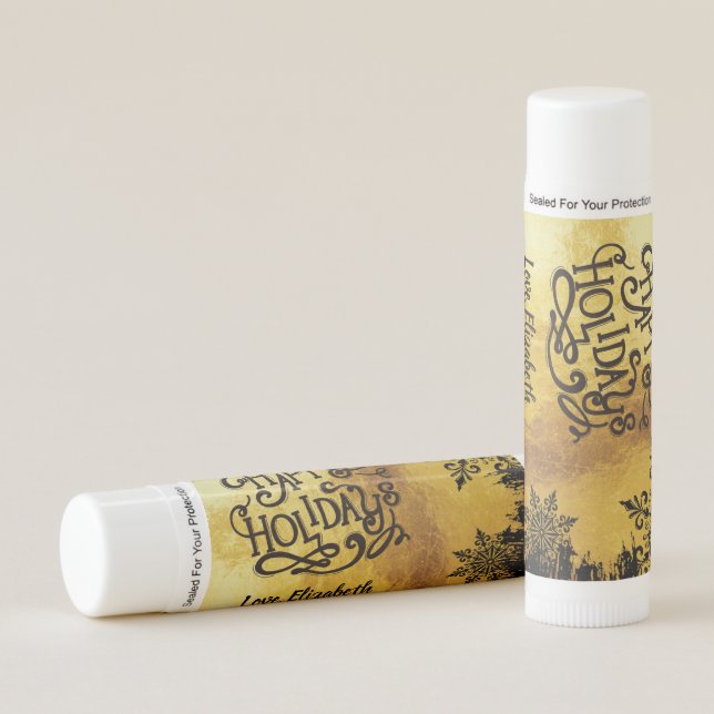 Happy Holidays Winter Snowflakes Elegant Monogram Lip Balm (Front)