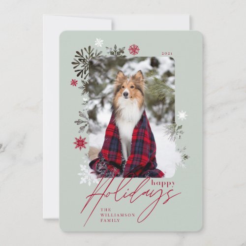 Happy Holidays Winter Snowflakes Family Photo Holiday Card