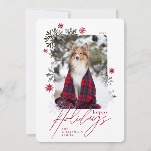 Happy Holidays Winter Snowflakes Family Photo Holiday Card