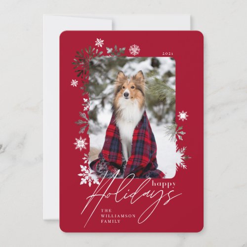 Happy Holidays Winter Snowflakes Family Photo Holiday Card