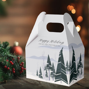 Happy Holidays Winter Trees Modern Christmas Party Favor Boxes