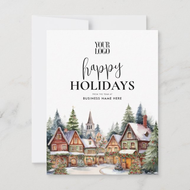 Happy Holidays Winter Village Business Holiday Card (Front)