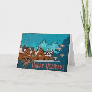 Happy Holidays,Winter Village with Dachshunds Holiday Card