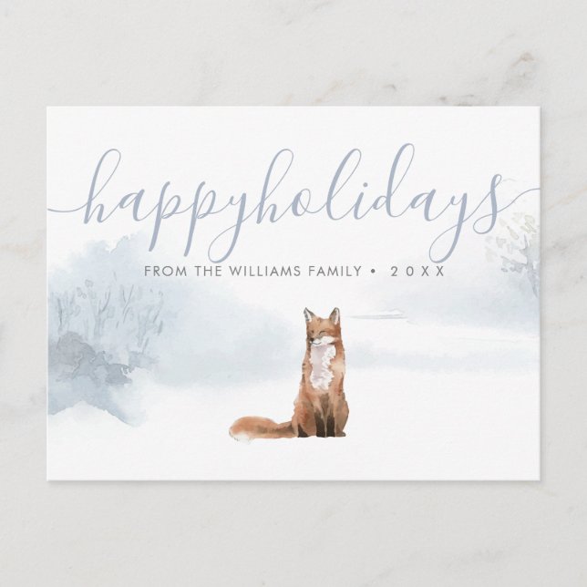 Happy Holidays Winter Woodland Fox Christmas Announcement Postcard (Front)