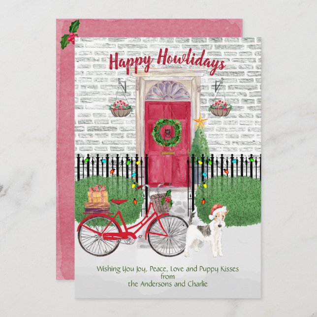 Happy Holidays Wire Haired Fox Terrier Bicycle (Front/Back)