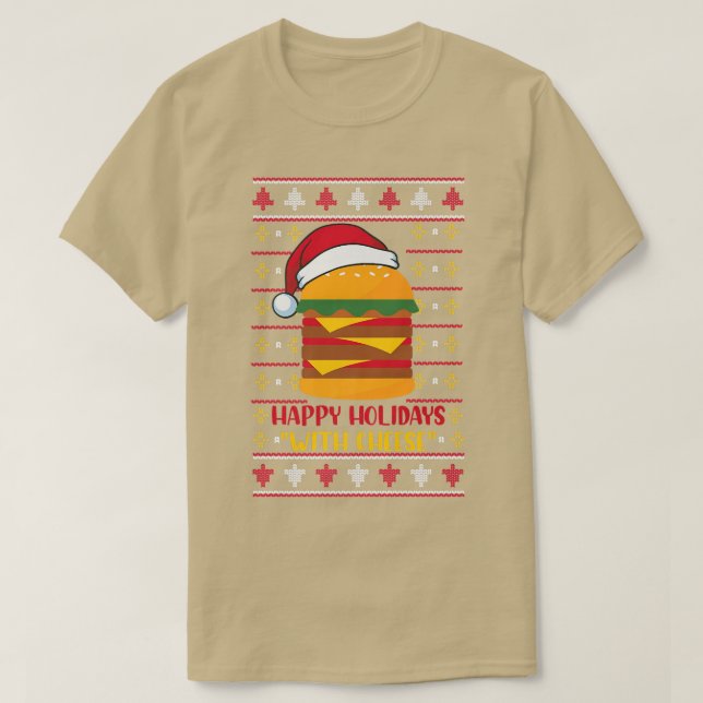Happy Holidays with Cheese Funny Christmas Cheese  T-Shirt (Design Front)