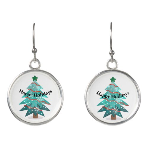 Happy Holidays with Christmas Tree Green Earrings