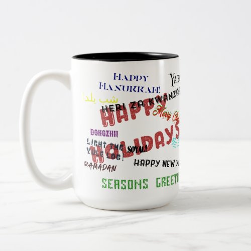 Happy Holidays With list of holidays Two_Tone Coffee Mug