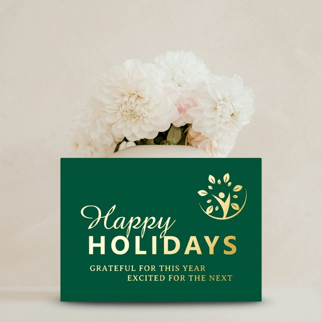 Happy holidays with logo business green gold foil holiday card (Happy holidays with logo business green gold foil holiday card)