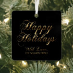 Happy Holidays With Love Add Name Black and Gold Metal Ornament<br><div class="desc">Happy Holidays With Love Add Name Black and Gold Look Elegant Happy Holiday Season Wishes,  Metal Ornament, </div>