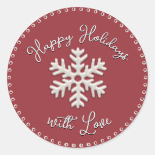 Happy Holidays with love Embossed Snowflake Class Classic Round Sticker